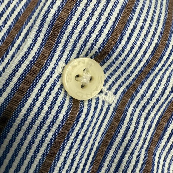 Sand Leisure Striped Dress Shirt Button Up Textured Cotton Large - Picture 4 of 9